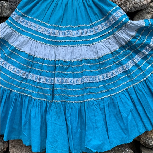 Vintage Vibrant Blue Full-Circle Retro Glam Square Dance Gypsy Midi Skirt - Picture 5 of 16